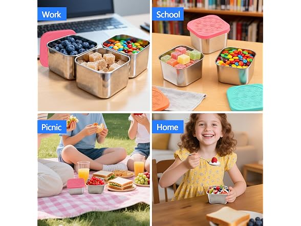 EKACO 6 Pack 180ml/6oz Stainless Steel Snack Containers 