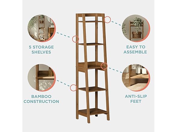 Zenna Home Bamboo Linen Tower with 5 Shelves