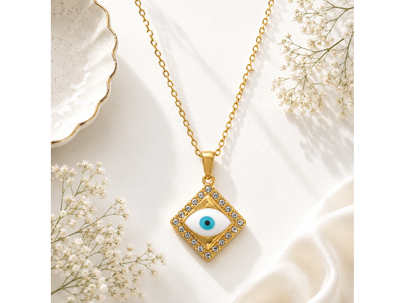 18K Gold Plated Evil Eye Square Necklace