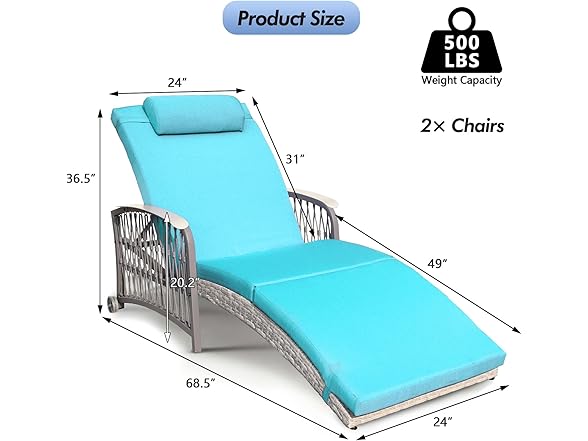 zzwhom 8001 ZZWHOM Wicker Outdoor Chaise Lounge Set of 2