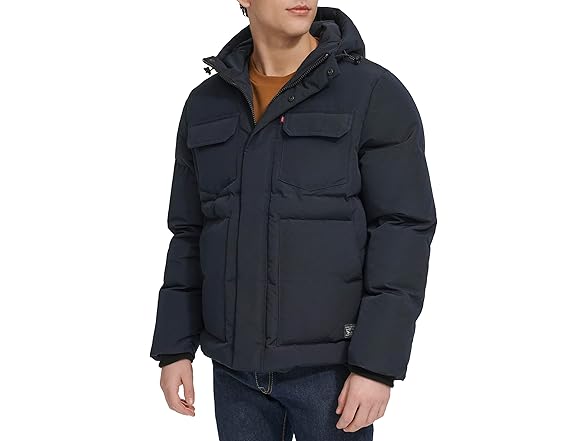 Levis Mens 2Chest Pocket Hooded Puffer