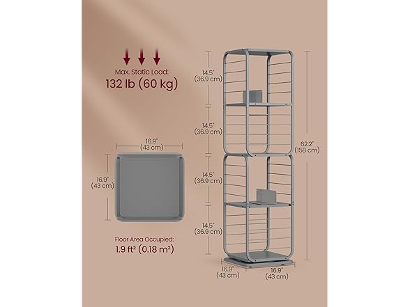 VASAGLE 4-Tier Rotating Bookshelf