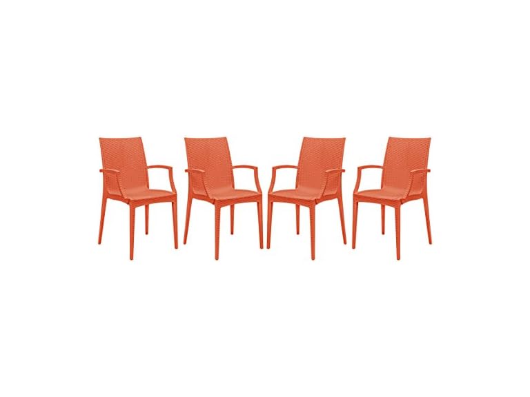 LeisureMod Hickory Stackable Patio Dining Armchair, 4pk