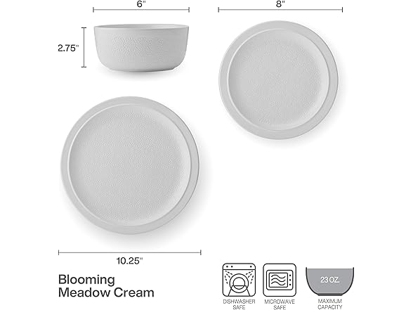 Pfaltzgraff Blooming Meadow 12 Piece Plates Bowls Dinnerware Set