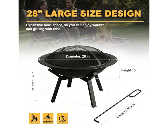 IBGUC Wood Burning Fire Pit Steel Bowl
