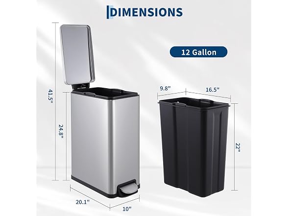 12 Gal & 2.6 Gall Stainless Steel Kitchen Trash Can Combo Set