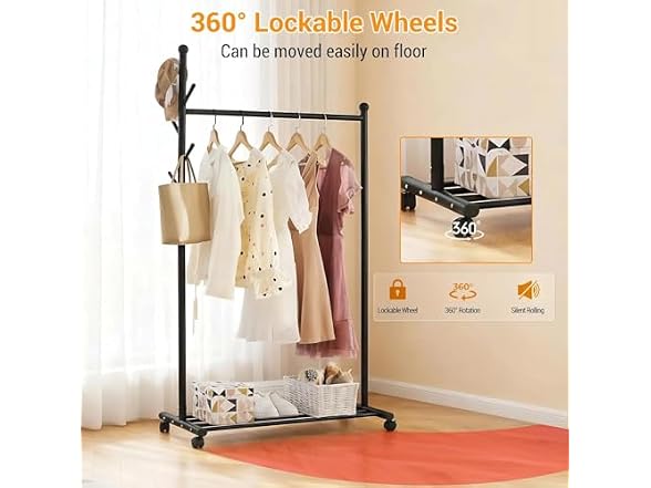 Heavy-Duty Portable Clothes Rack with Wheels Black