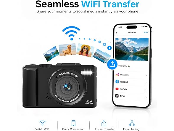 DIGIERA 5K 80MP Flip Screen Camera
