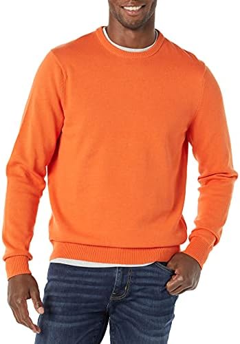 Amazon Essentials Men's Long-Sleeve Crewneck Sweater, 100% Cotton, Big & Tall Options Available, Orange, X-Large