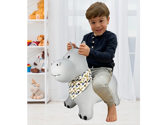 BounceZiez Inflatable Bouncy Ride-On Hopper - Gray Hippo