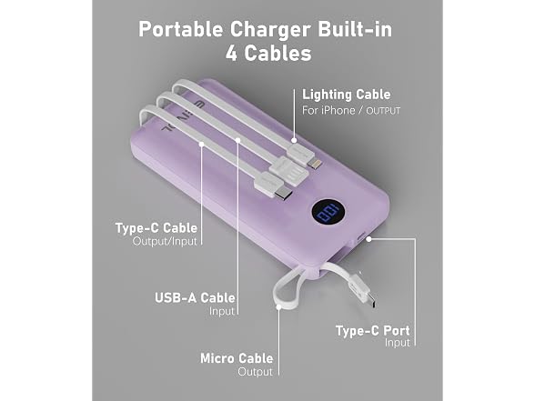 EEIVOL 10000mAh Power Bank w/Cables