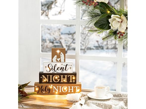 Glitzhome Christmas Table Decor Wooden S