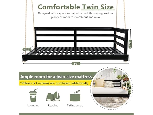 Merax 80" Acacia Wood Swing, Twin -Choose Color