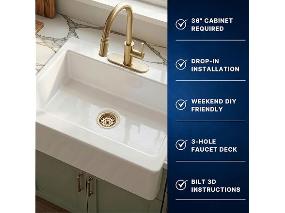 Sinkology Parker 34 in White Fireclay Farmhouse Sink