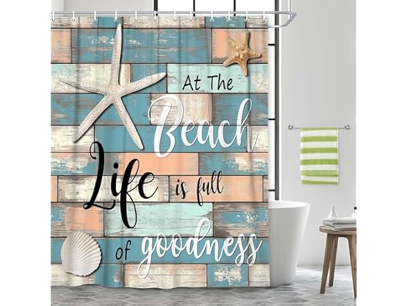 JAWO Beach Theme Stall Shower Curtain, Rustic