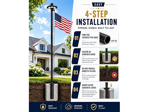 25FT 11 Gauge Flag Pole W/ Solar Light
