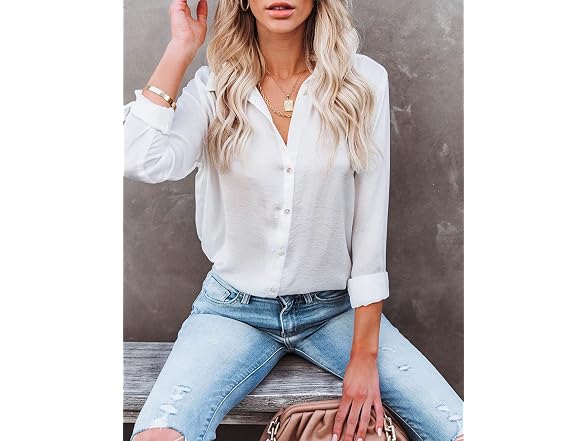QegarTop Women (L) Button Down Shirts Long Tops