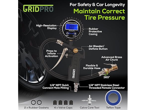 GRIDPRO GRIDPRO Digital Tire Pressure Gauge wit