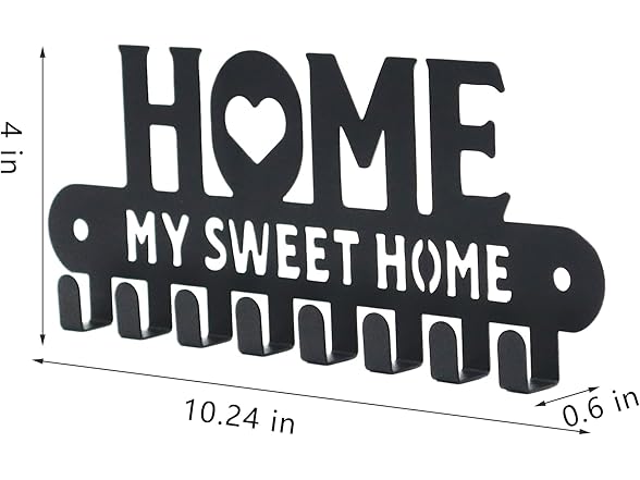 Black Metal Key Holder, Wall Mount, 8 Hooks