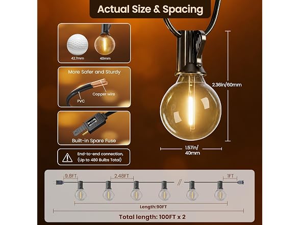 RTTY 200FT Outdoor String Lights G40
