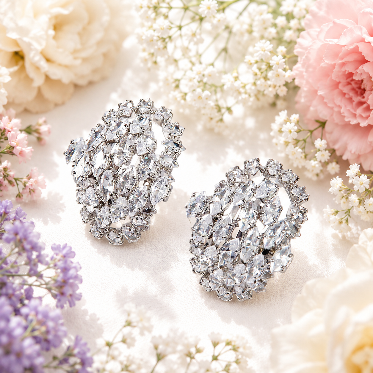 S/S Silver Tone Oval Cluster Cubic Zirconia Stud Earrings - Gallery 5