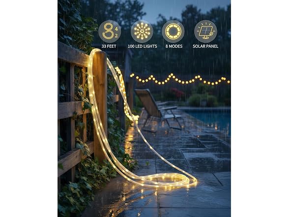 LightSeek 33FT Solar Rope Lights 8-Mode