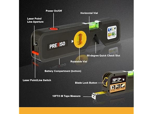 PREXISO 4-in-1 Line Laser Level, Torpedo Level