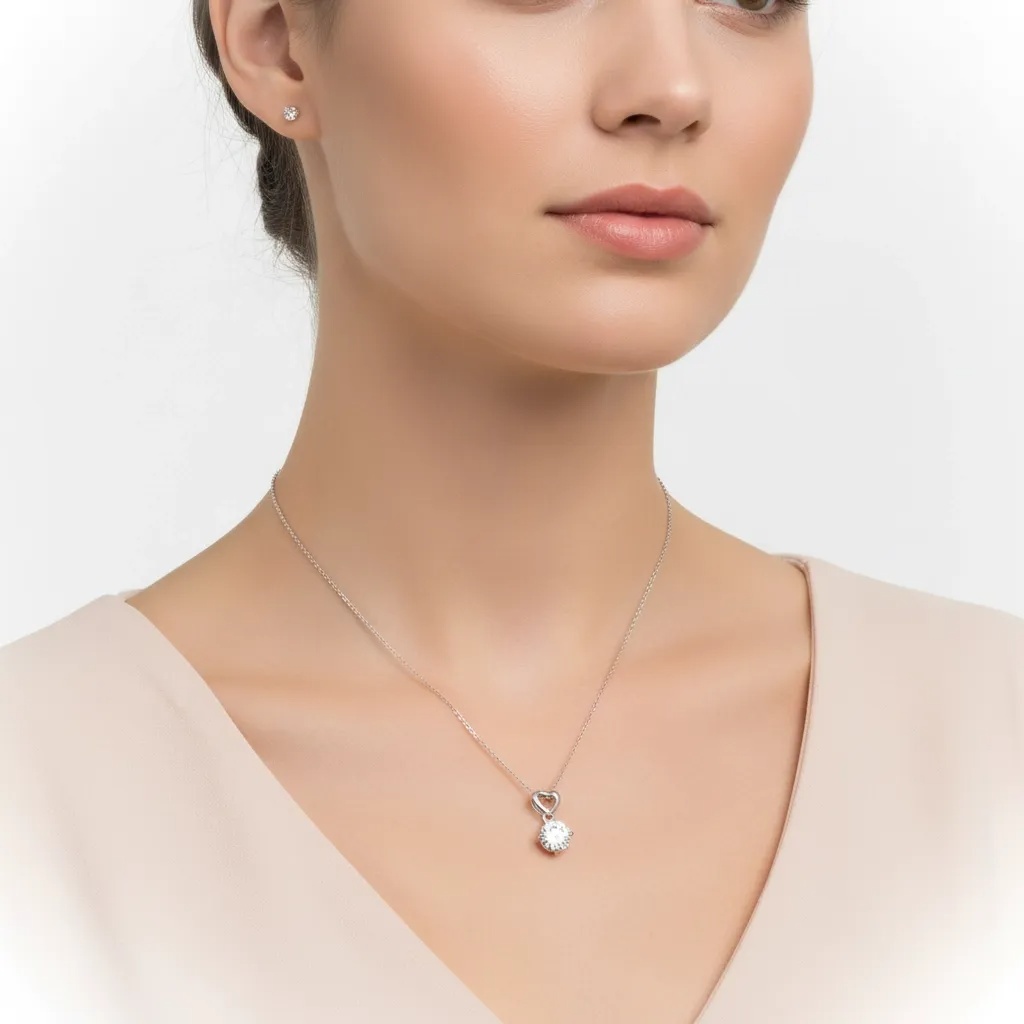 Moissanite Diamond Heart Drop Necklace - Gallery 10