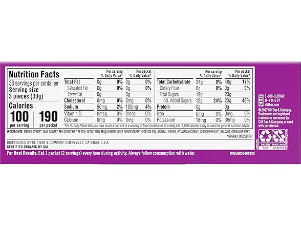 18CT CLIF BLOKS - Mountain Berry Flavor - Energy Chews