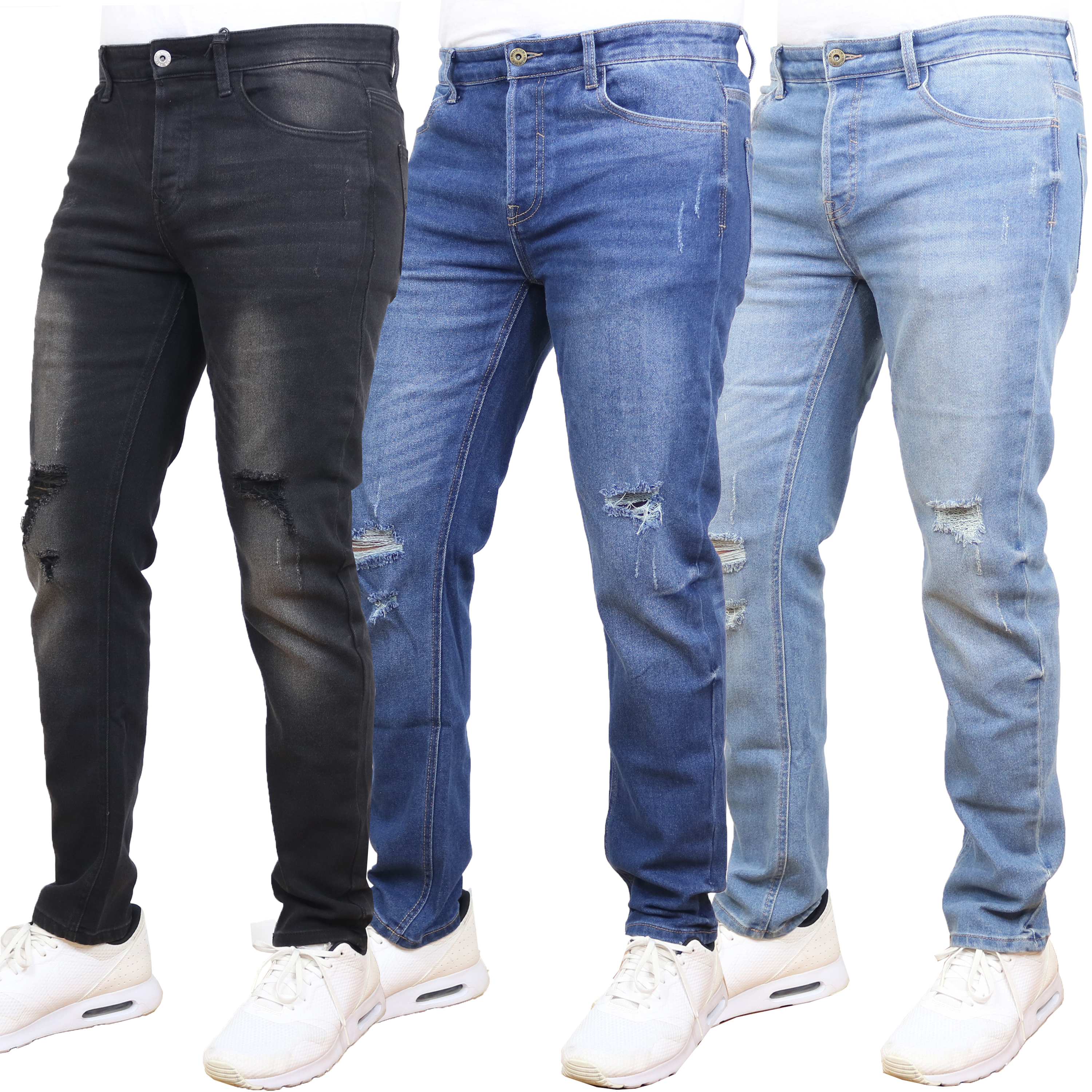 2Pk Asst Mens Stretch Ripped Jeans - Gallery 9