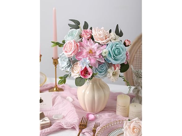 Blue Pink Artificial Rose Flowers w/ Stems