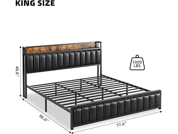 DEALHOUSE Bed Frame w/Storage Headboard