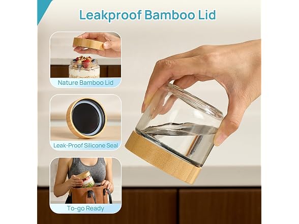 Vtopmart 4 Pack 10oz Glass Oats W/ Bamboo Lids