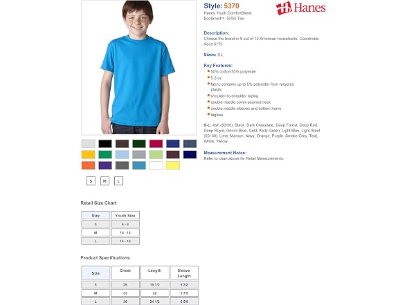 Hanes (M) Youth Short Sleeve ComfortBlend T-Shirt