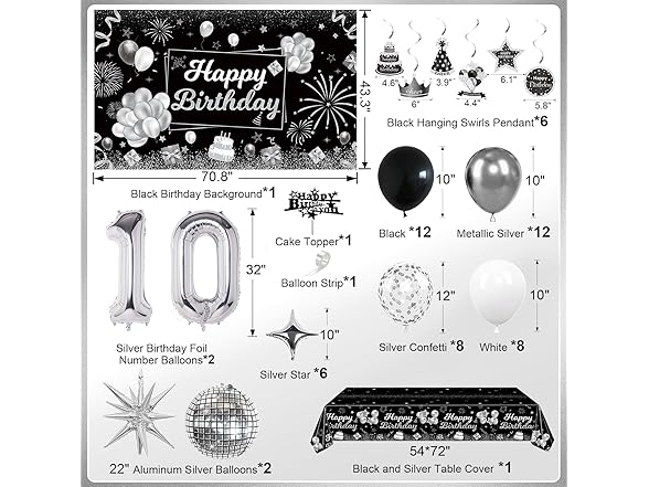 Miidenks 10th Birthday Decorations Set