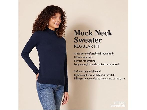 AE Womens Lt MockNeck Fitted Sweater