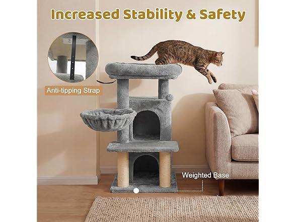 DORTALA Cat Tree for Indoor Cats, 33.5" Cat Tower