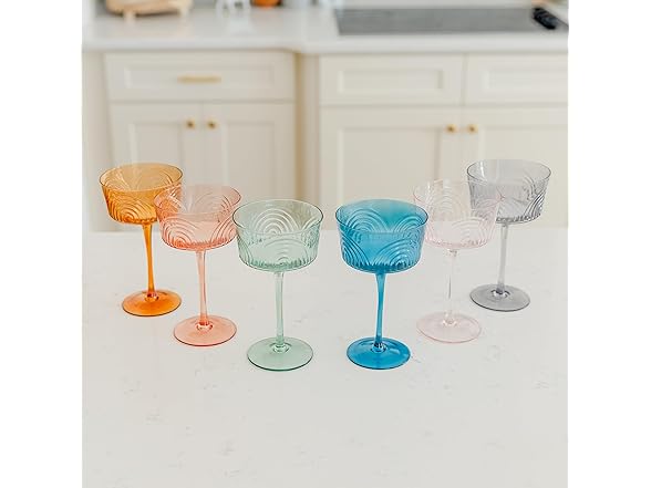 Handmade Colorful Coupe Glasses Set of 6