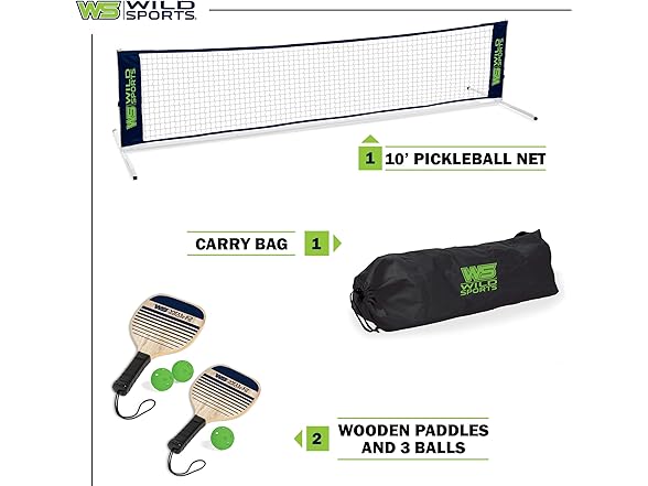 Wild Sports 10’ Driveway-Size Pickleball Net Set
