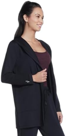 Skechers Women's Skechluxe Restful Hoodigan Hooded Cardigan, Black, XL