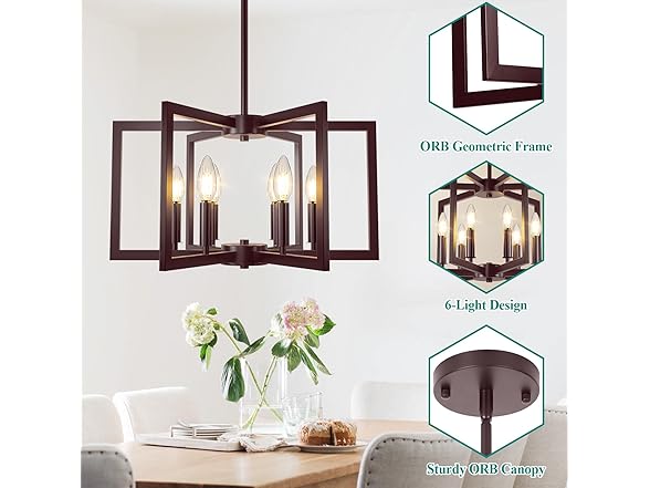 6-Light Chandelier, Farmhouse Dining Room Light Fixture
