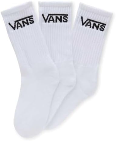 Vans Kids' Classic Crew Socks (3-Pair) | Unisex Everyday Socks for Boys & Girls, Soft & Stretchy Fabric, Great for High-Top Shoes, White, 1-6