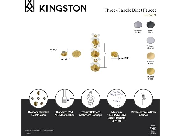 Kingston KB322PX Three-Handle Bidet Faucet