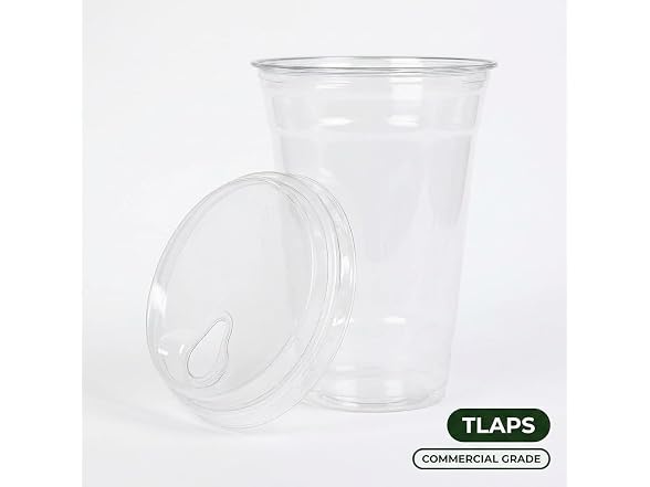 TLAPS 24 oz Clear PET Plastic Cups with Sip Lids 100 Sets 