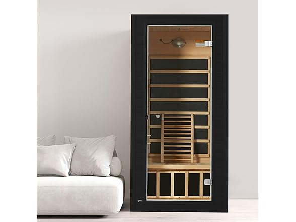 Real Relax Infrared Sauna Room, Home Indoor Sauna Canadian Hemlock Wood Indoor Dry Saunas for Spa, Gym, Black (Open Box)