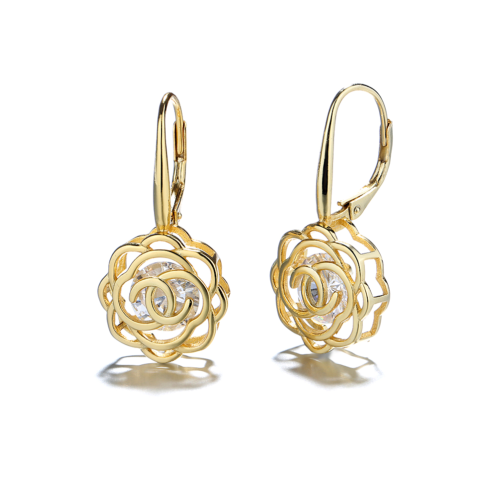 Sterling Silver Crystal Rose Earrings - Gallery 10
