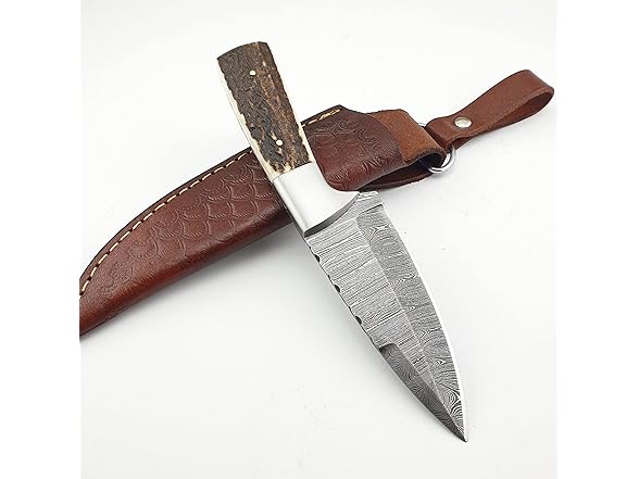 Vetus Hunting Knife Stag Handle Damascus 8"