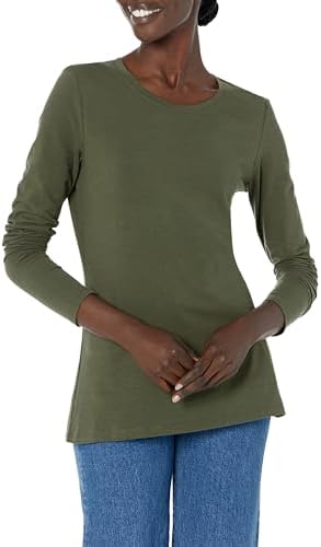 Amazon Essentials Women's Regular-Fit Long-Sleeve Crewneck T-Shirt (Available in Plus Size), Olive, Medium