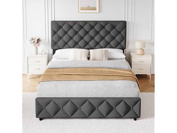 GAOMON Queen Size Bed Frame with 4 Storage Drawers