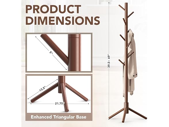 Hupmad Freestanding Coat Rack 8 Hooks